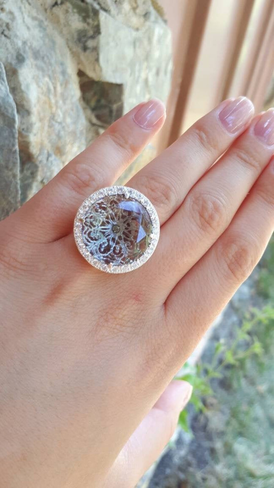 Extra Large Round Ring Luxury Round Silver Ring Large Crystal Silver