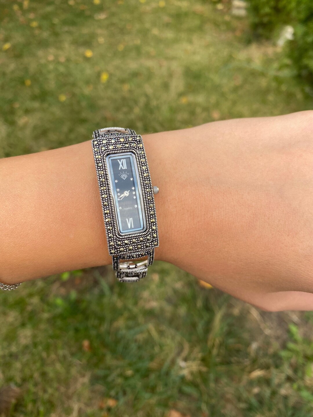 Silver Wrist Watch Marcasite Wrist Watch Rectangular Wrist Watch Vintage Marcasite Watch 925