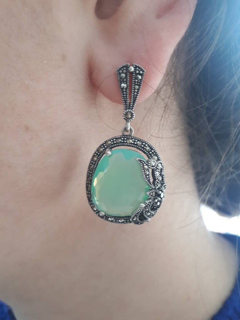 Parure Boucles D'oreilles & Bague Argent 925 Turquoise - 3 Pièces - Neuf Sans Emballage