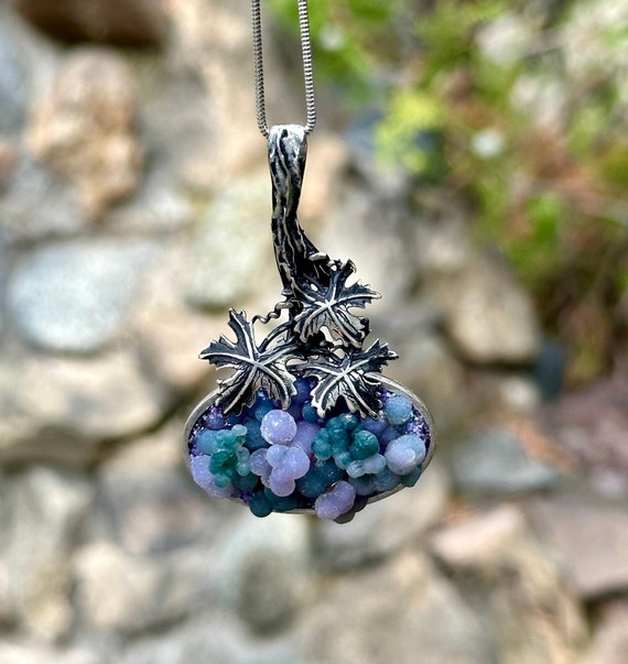Grape Agate Pendant Huge Gemstone Pendant Purple Stone Agate Raw Grape Agate Necklace Purple Agate Necklace Purple Stone Necklace Etsy
