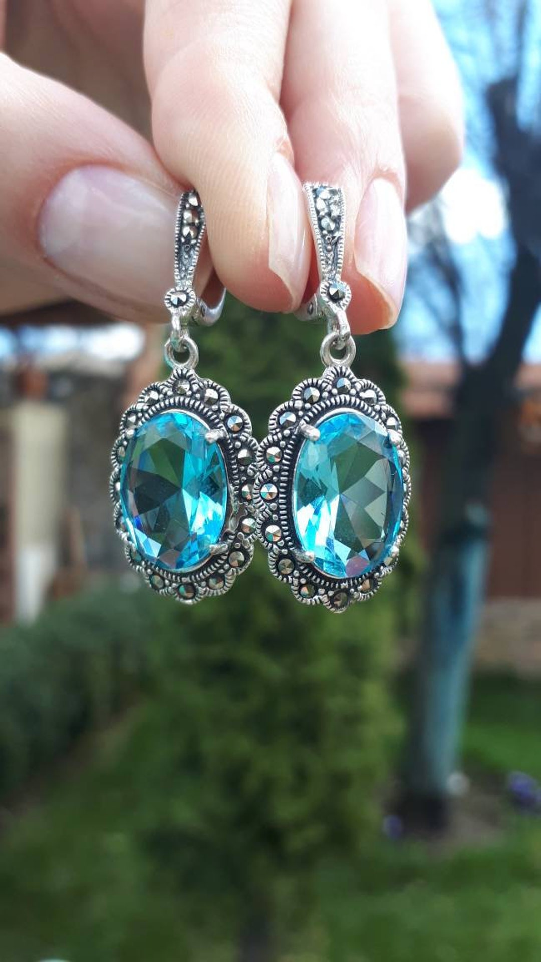 Pendientes Plata Marcasitas Y Lapislazuli | El Arcón De Nuria