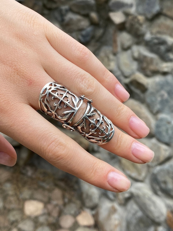 Armor Full Finger Ring Shield Ring Sterling Silver Armor Ring Knuckle Joint  Ring Vintage Armor Ring Full Finger Long Ring Armenian Silver 