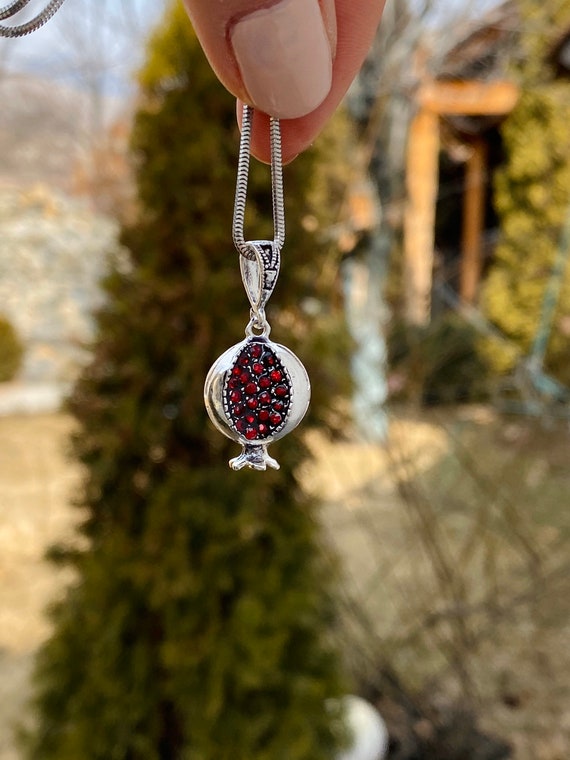 Pomegranate necklace Pomegranate pendant Silver Pomegranate jewelry Persephone necklace Persephone charm Persephone jewelry Red zircon