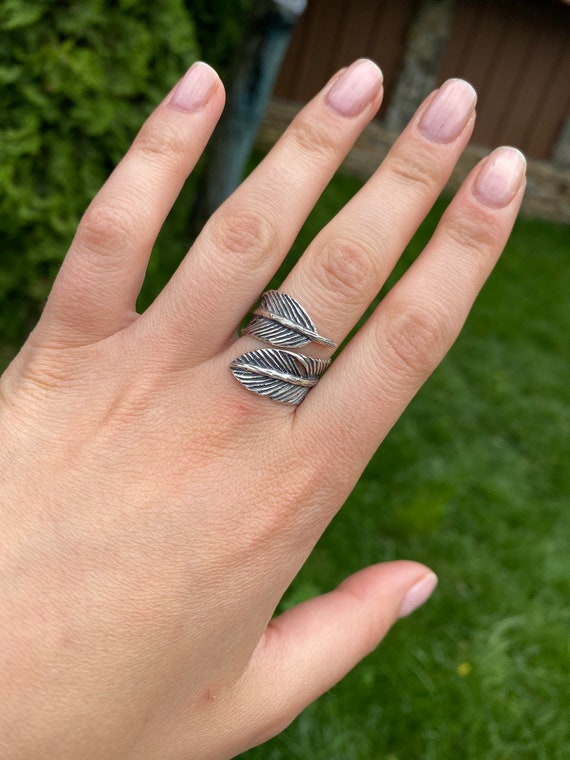 Anillo de plumas Anillo de plumas de angel envolvente de plata esterlina Anillo de plumas de plata ajustable Anillo de pluma Anillo de plumas de pajaro Joyeria vintage unisex Etsy Espana