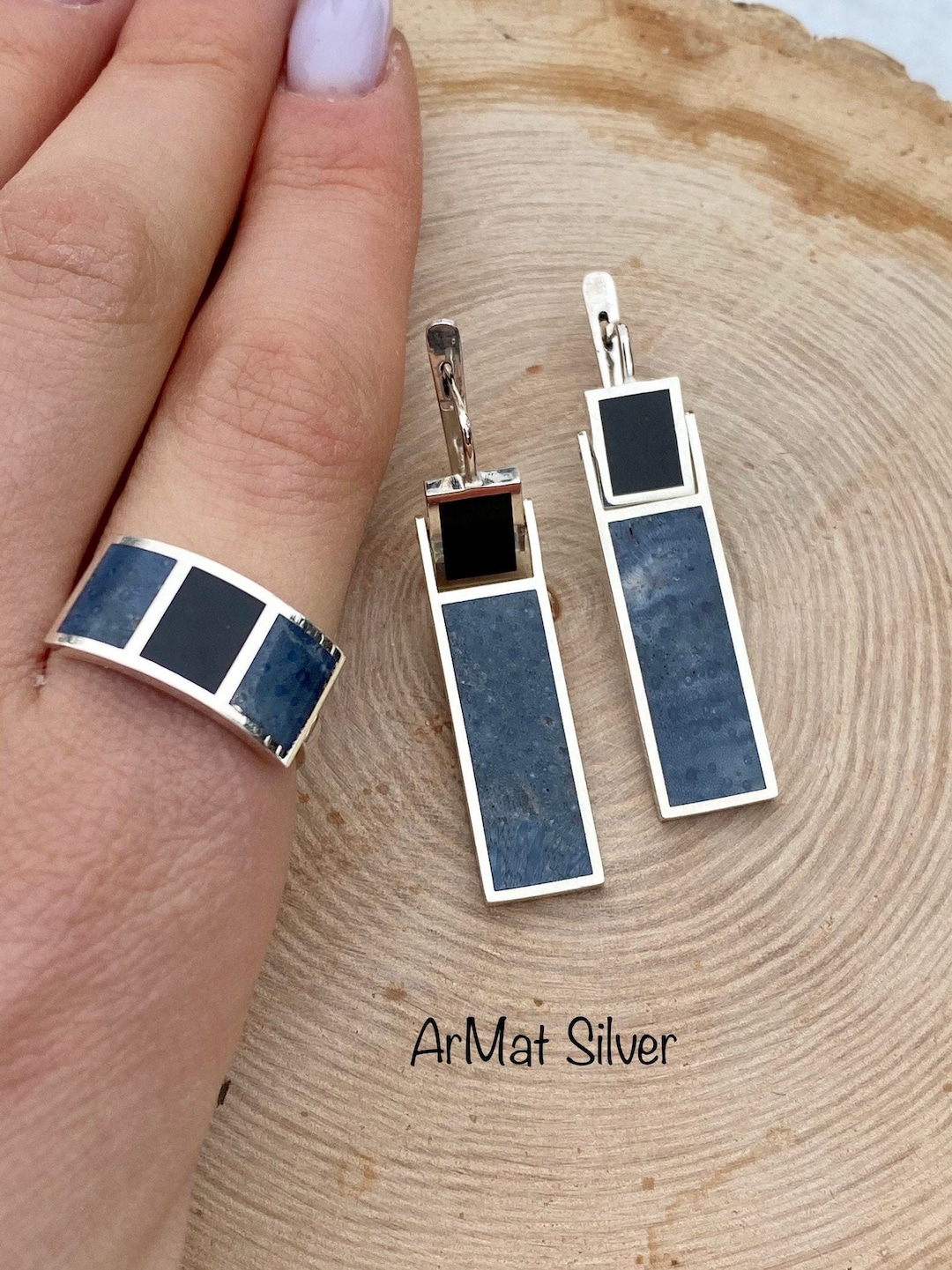 Blue Coral Jewelry Set Natural Blue Gemstone Jewelry Set Blue Sponge