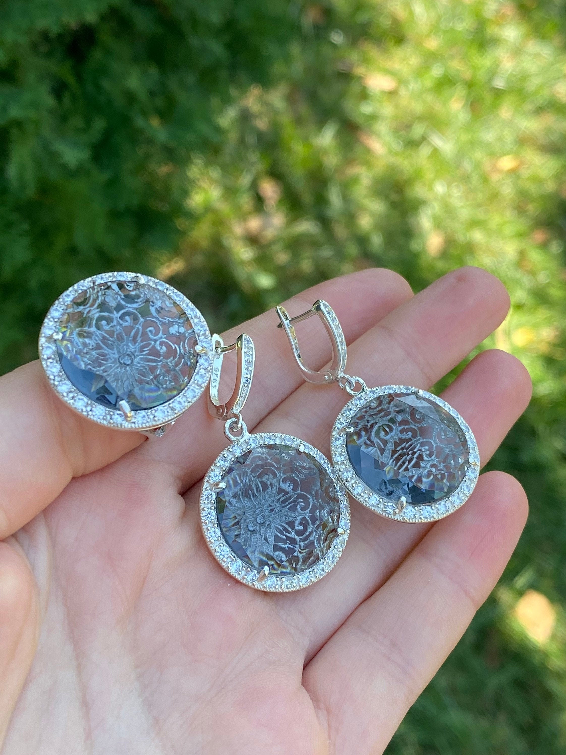 Large round earrings luxury round silver earrings large round Etsy