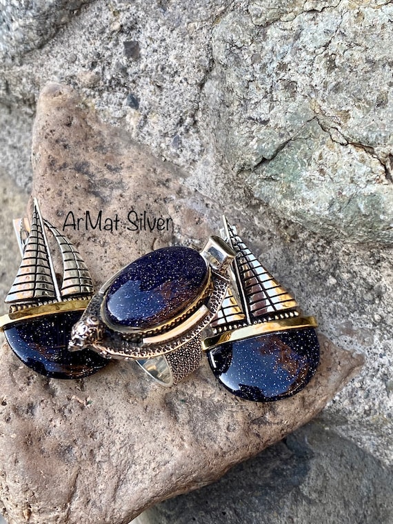 Silver Aventurine Jewellery Large Blue Aventurine Stone Earrings Huge Blue  Gemstone Earrings Dark Blue Natural Stone Jewelry Pirate Jewelry - Etsy