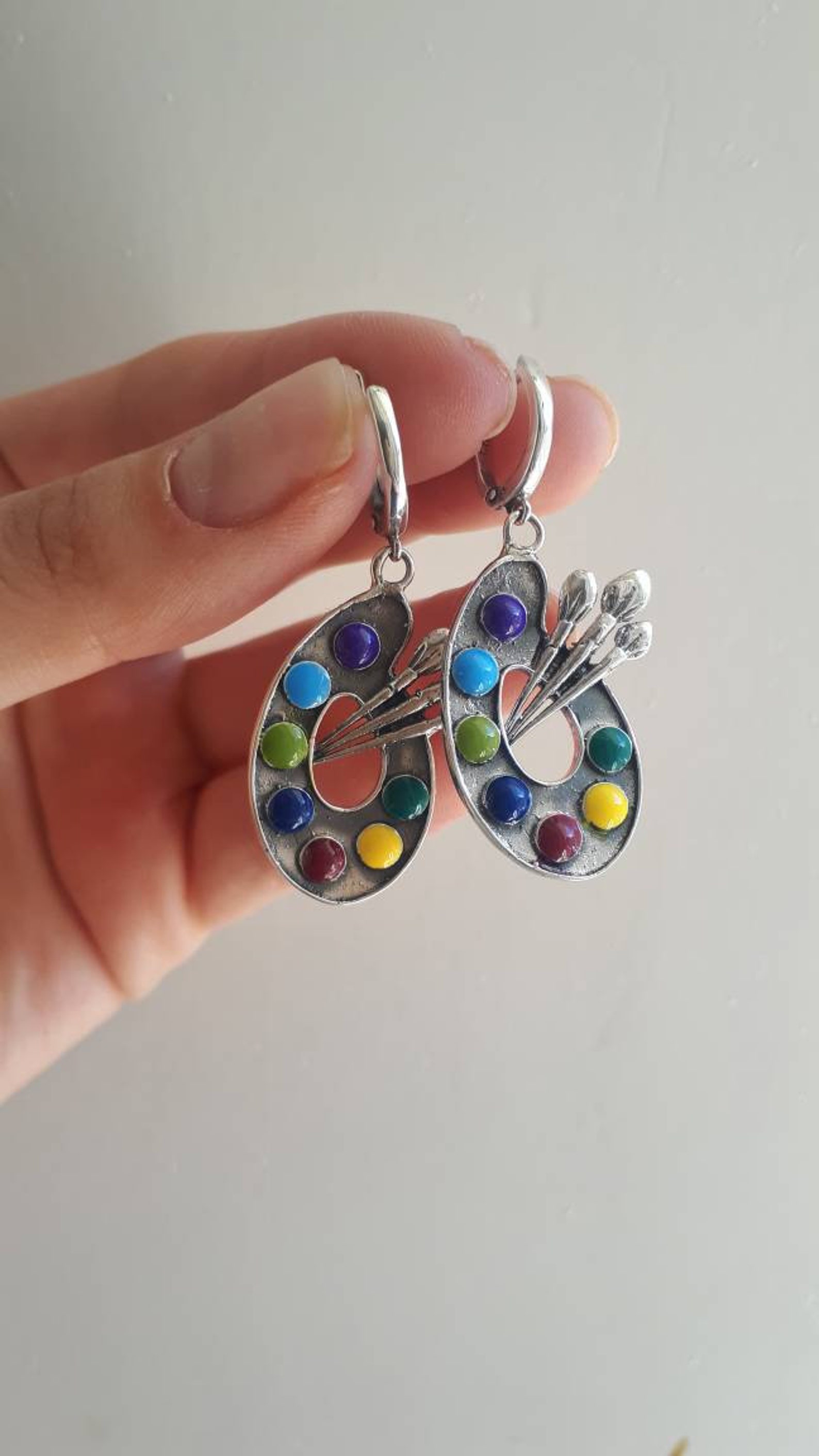 Art Palette Earrings 925 STERLING SILVER Palette Jewelry Etsy