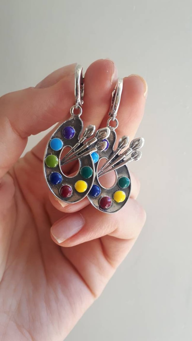 Art Palette Earrings 925 STERLING SILVER Palette Jewelry Etsy