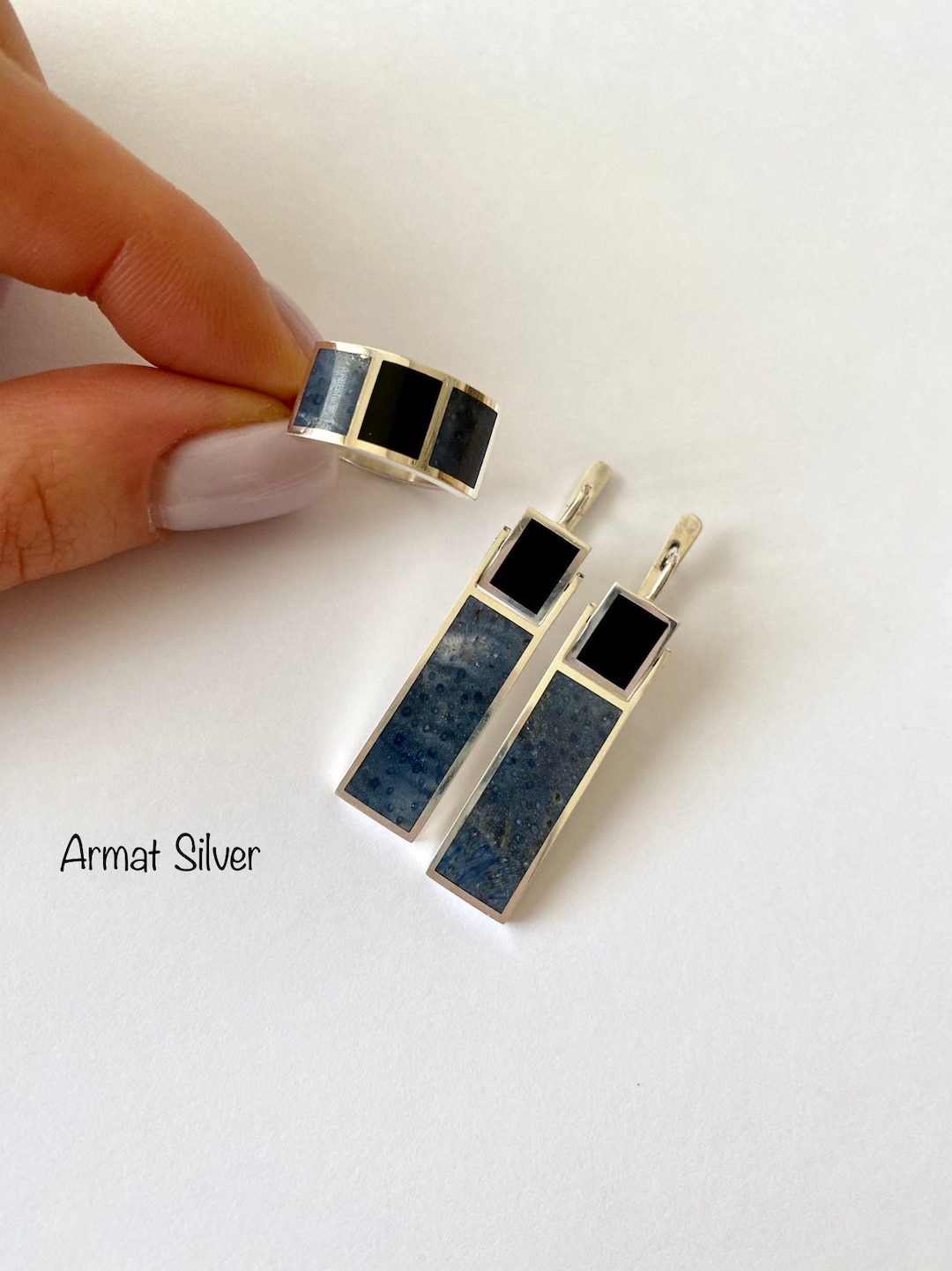 Denim Blumen Ohrringe - Große Blaue Blumen Boho Schmuck