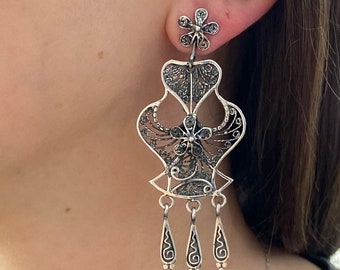 Filigree long earrings Chandelier filigree earrings Long chandelier Silver Chandelier Filigree earrings Large vintage earrings Armenian