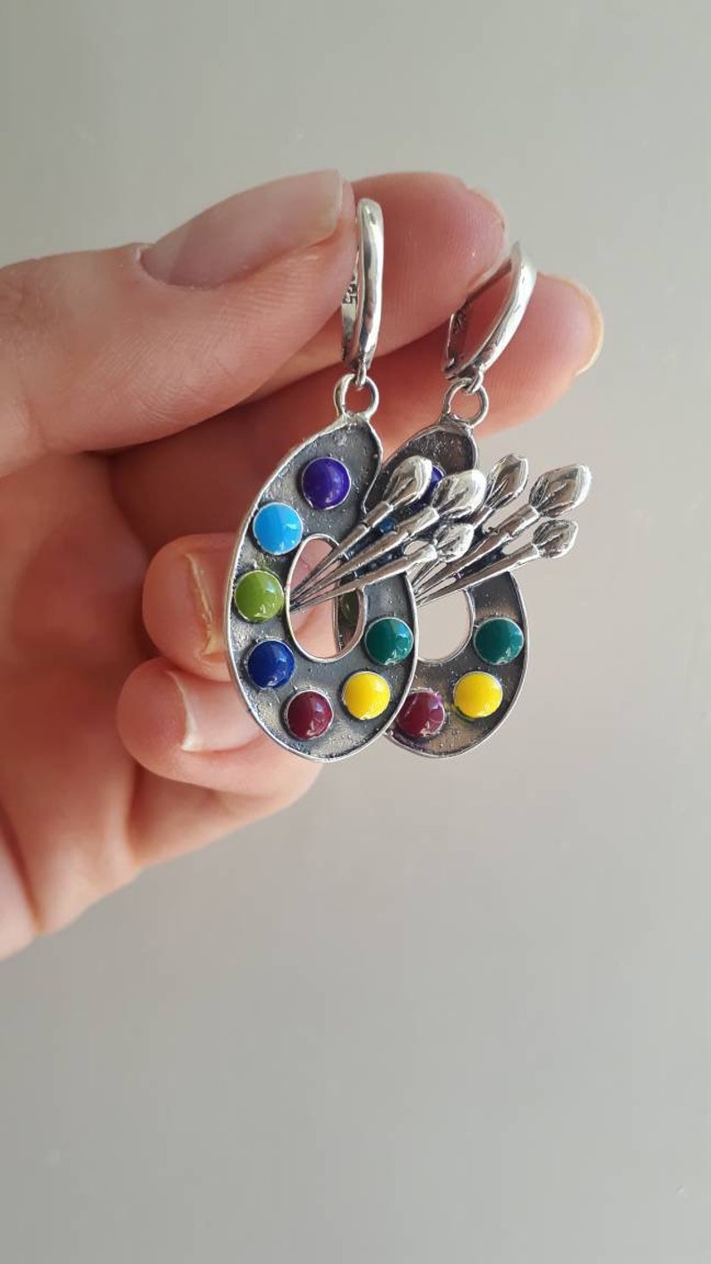Art Palette Earrings 925 STERLING SILVER Palette Jewelry Etsy
