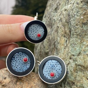 Blue coral ring Blue sponge coral jewelry Round blue coral jewelry Denim blue jewelry Fossil coral jewelry Rare stone image 5