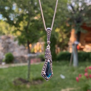 Saffiersieraden Marcasiet zilveren ring en oorbellen: vintage blauwe sieradenset afbeelding 10