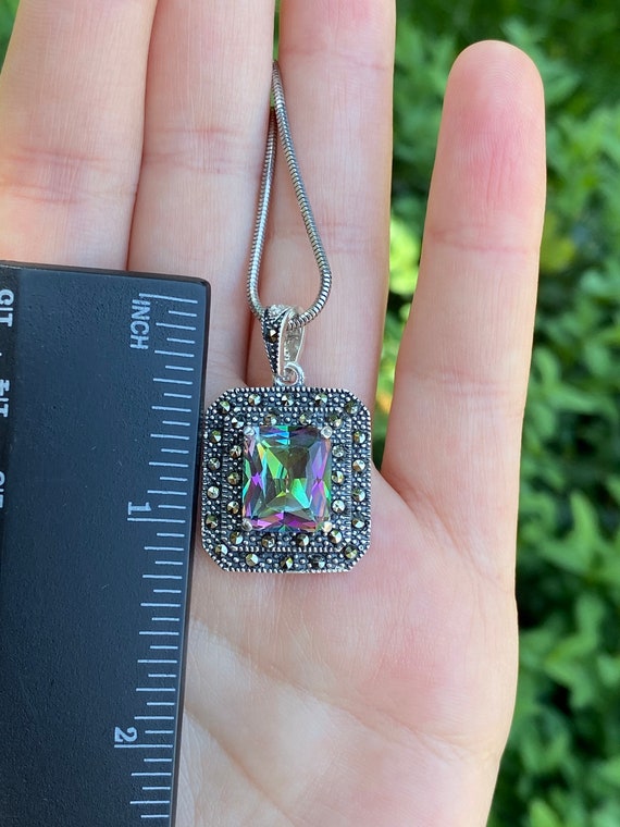 Amazon.com: Large Teardrop Mystic Topaz Necklace 5 CT