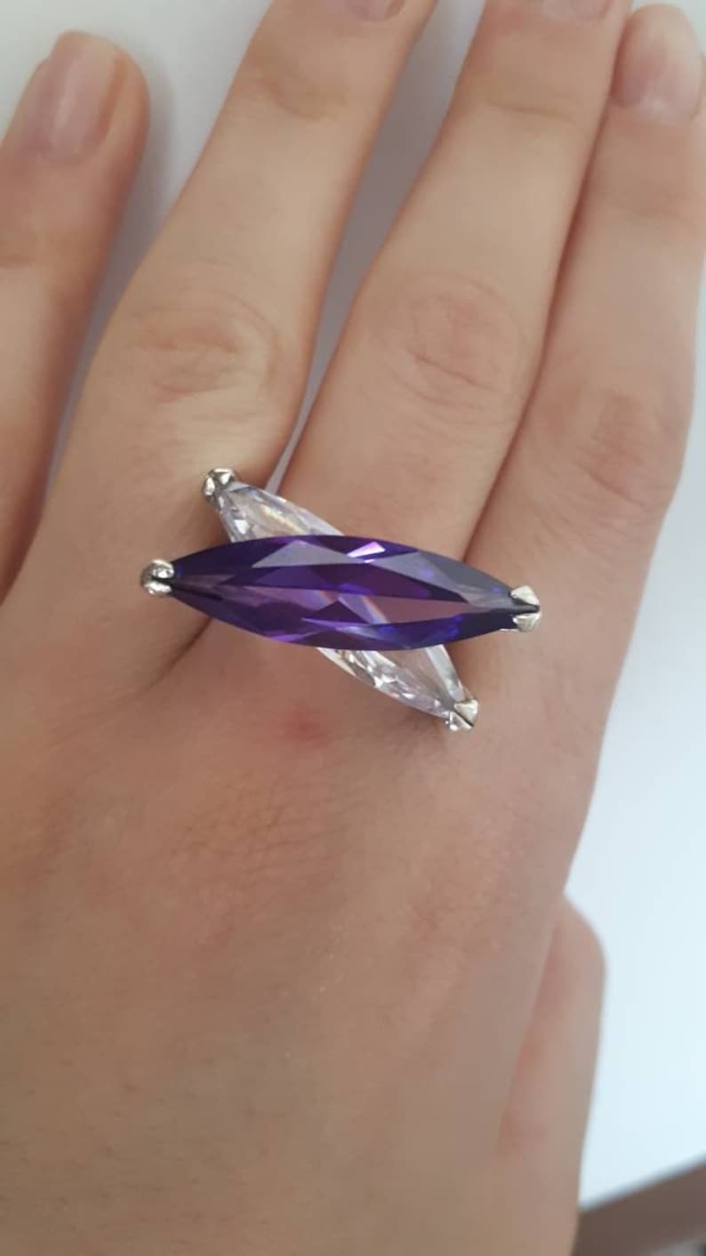 Huge Amethyst Ring Cocktail Ring Amehyst and Crystal Ring Large Ring ...
