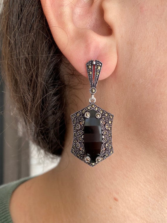 Black Dangle Earrings Black Marcasite Earrings Lab Onyx Earrings Armenian Jewelry Dangle Marcasite Earrings Silver Black Marcasite Earrings Etsy