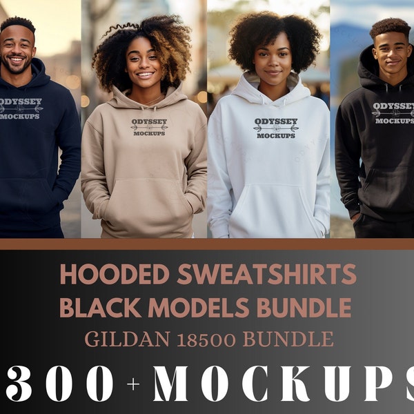 Gildan 18500 Mockup Bundle | African American Hoodie Mockup | Gildan Hooded Sweatshirt Mockup | Men Women Models | Unisex | black people