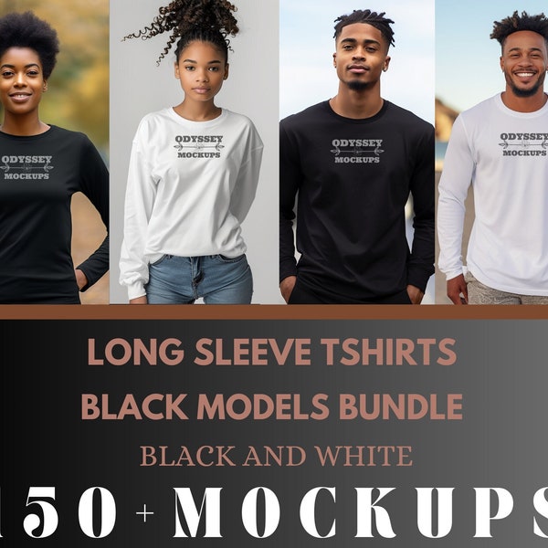 Long Sleeve Mockup Bundle | Bella Canvas 3501 | Gildan 2400 Mockup | Long Sleeve T-shirt Mockup Bundle | Men Women | Unisex | black people