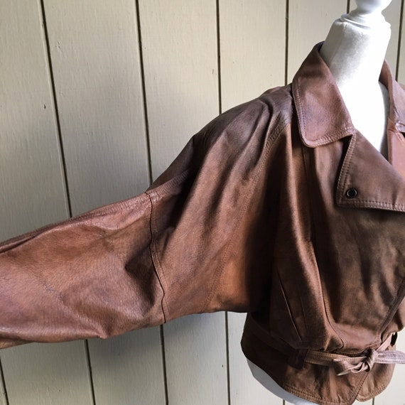 Vintage LNR Brown Wrap Leather Cinch Waist Jacket… - image 5