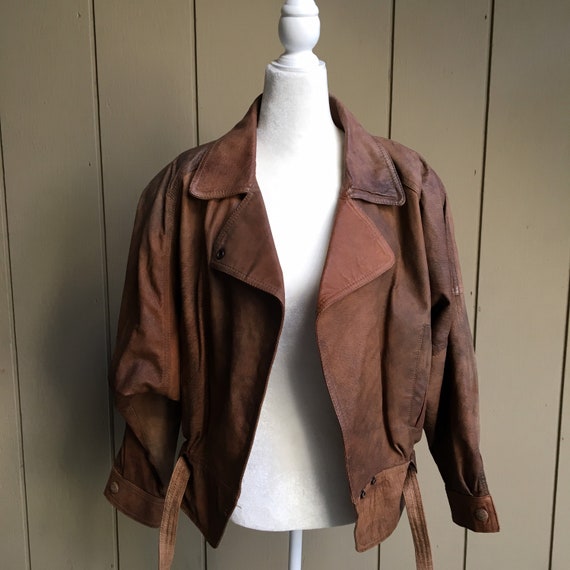 Vintage LNR Brown Wrap Leather Cinch Waist Jacket… - image 9