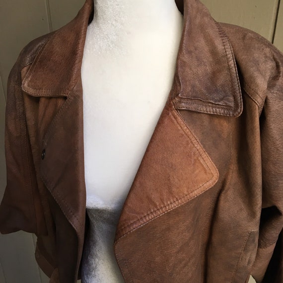 Vintage LNR Brown Wrap Leather Cinch Waist Jacket… - image 7