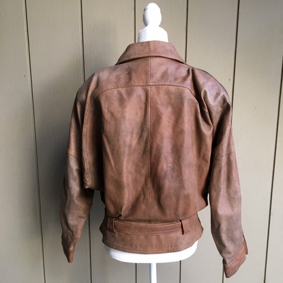 Vintage LNR Brown Wrap Leather Cinch Waist Jacket… - image 2