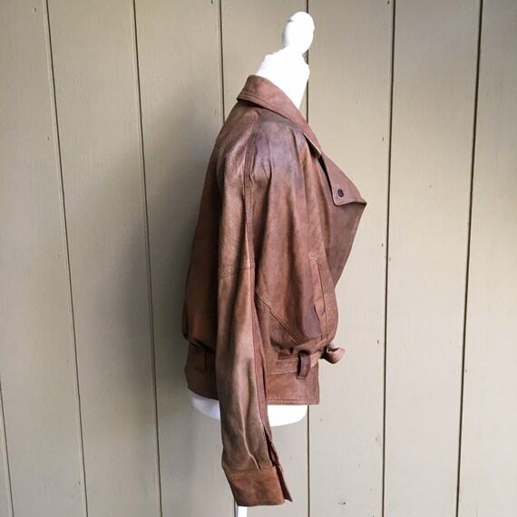 Vintage LNR Brown Wrap Leather Cinch Waist Jacket… - image 4