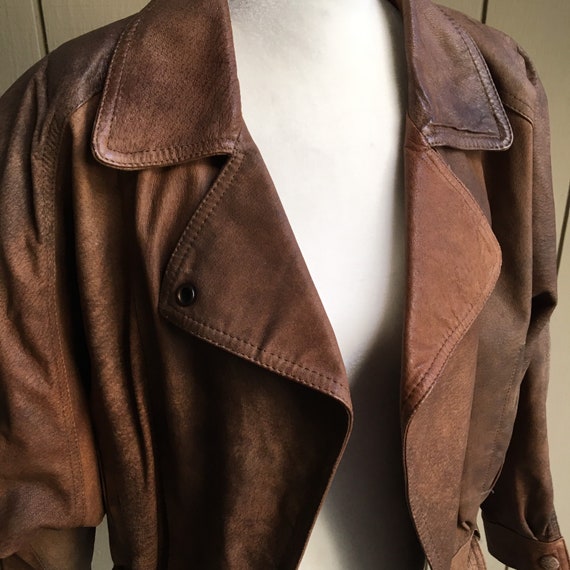 Vintage LNR Brown Wrap Leather Cinch Waist Jacket… - image 8