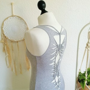 Cut Out Tank Top, Sexy Sommer Strand Frauen T-Shirt geschreddert, geflochten, rückenfrei, Elfe Goa Festival Top, Cut up off out Yoga Shirt