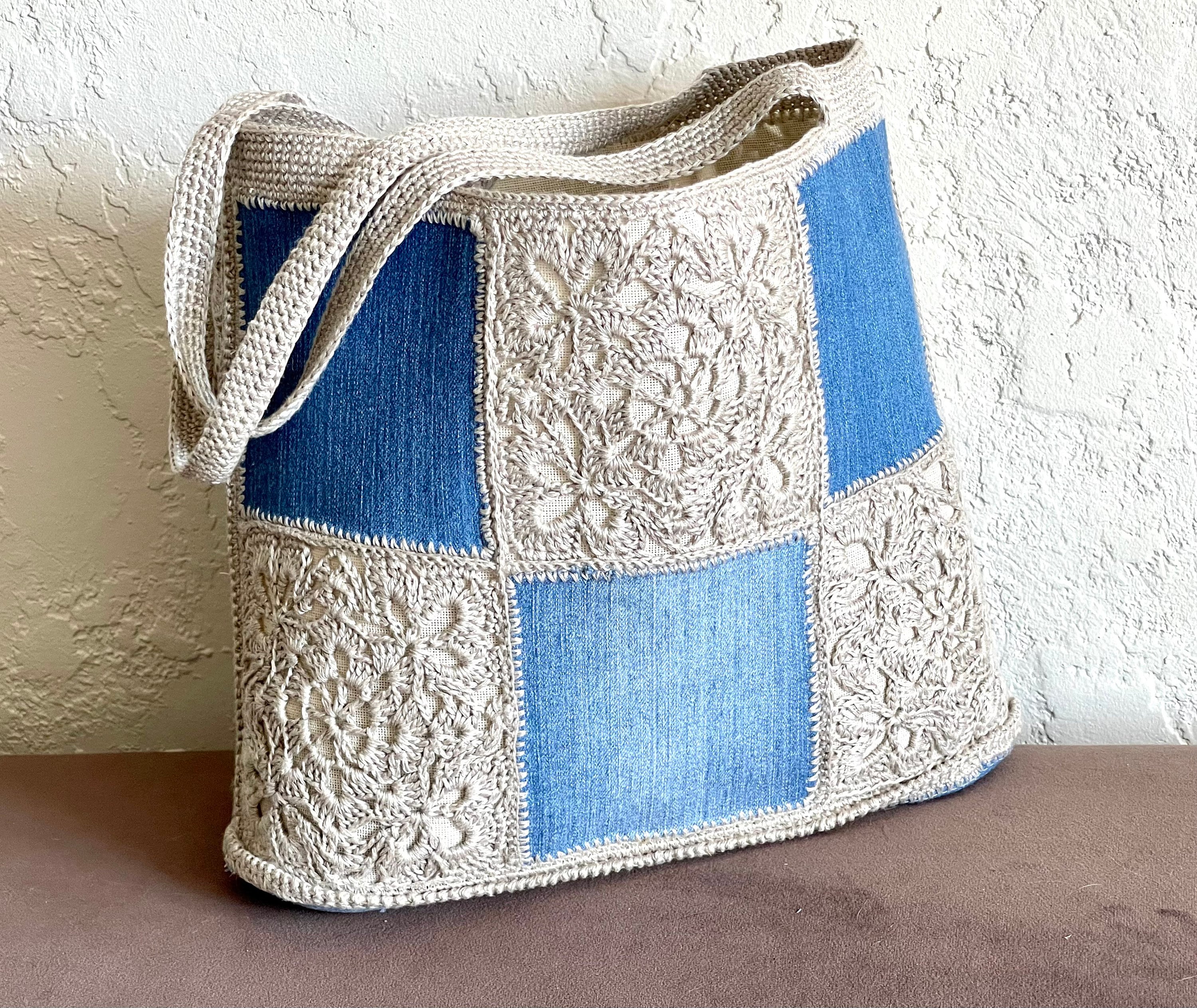 Grandma Square jeans viejos y bolso de hombro de verano de lino