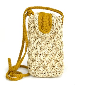 Gehaakte telefoontas, mobiele telefoon etui van stro raffia garen