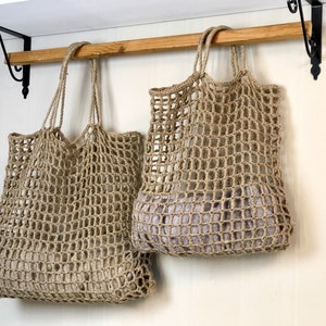 Torba jutowa szydełkowa, torba na targowisko, torba na zakupy z juty, torba plażowa, siatka jutowa w kwadraty, torba zero waste, worki jutowe