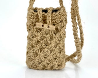 Crossbody phone carry case made from natural Jute