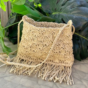 Crochet bag, Crochet Straw bag, Straw Raffia bag, crossbody bag, shoulder bag, moroccan bag wicker bag boho bag image 1