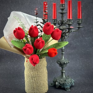Crochet flowers bouquet, Tulips crocheted, Handmade Flowers, Mother&#39;s Day Gift, Gift For Her, Home Decor