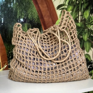 Cottagecorn jute rustic bag, hemp bag, crochet jute bag, Large crochet jute bag, farmers market bag, sustainable gift