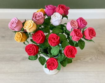 Crocheted tulips bouquet, crochet flowers, Gift for Mom, Gift for woman, Handmade Home Decor
