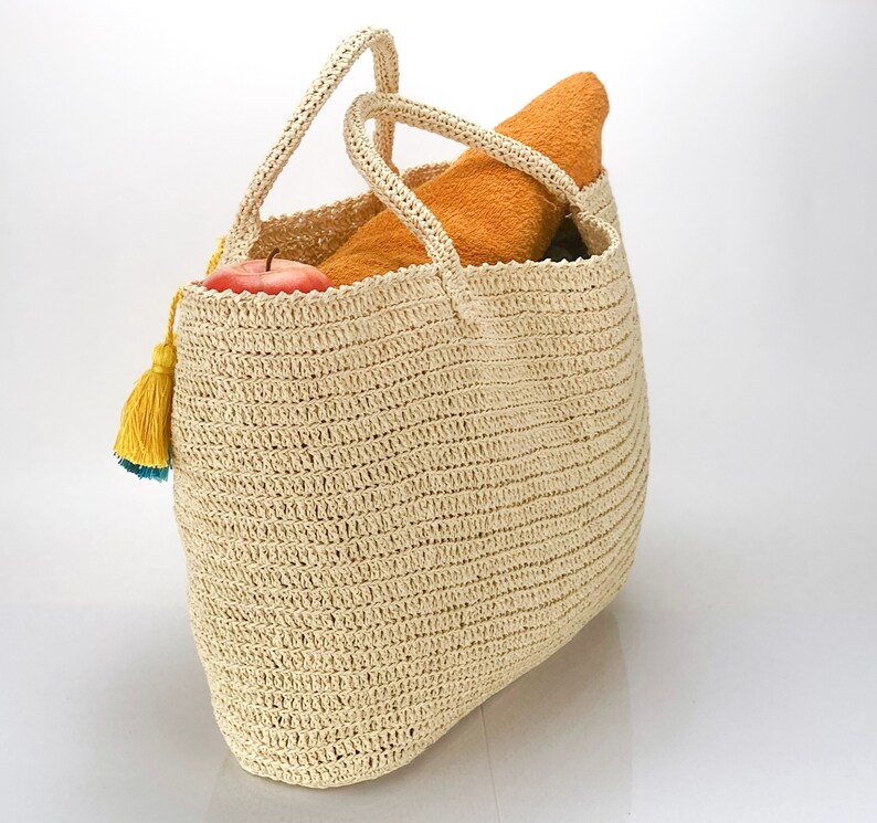 Straw Beach Bag With Tassels Boho Beach Bag Made From Straw Etsy