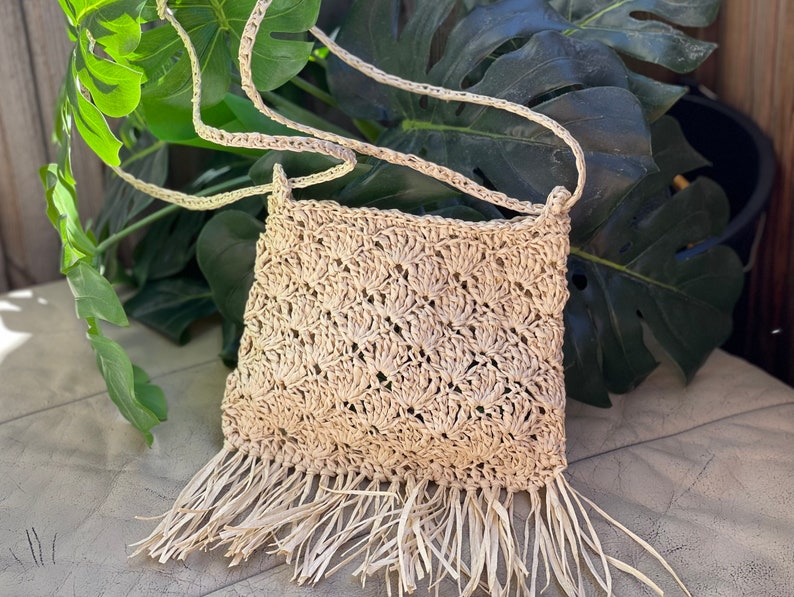 Crochet bag, Crochet Straw bag, Straw Raffia bag, crossbody bag, shoulder bag, moroccan bag wicker bag boho bag image 3