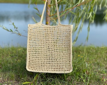 Handmade Raffia Crochet Tote Bag: Summer Market Bag