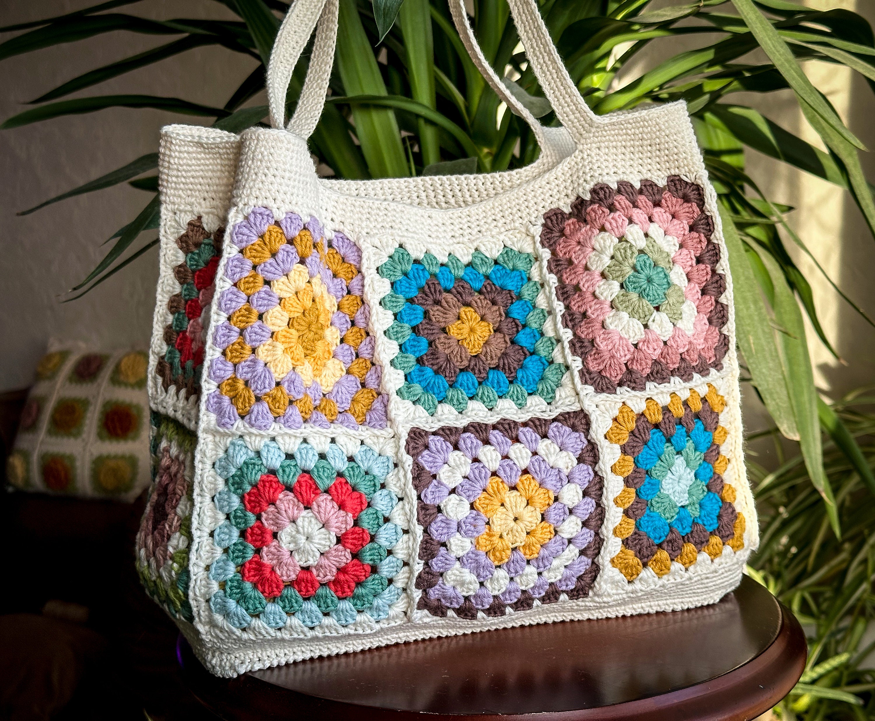 Crochet Granny Square Bag: Handmade Egyptian Cotton Boho
