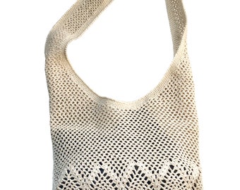 Handmade Crochet Hobo Bag: Mercerized Cotton Market Tote