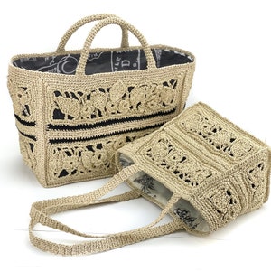 Bolso de rafia, bolso de playa con forro, cesta de la compra en un estilo de lujo tranquilo
