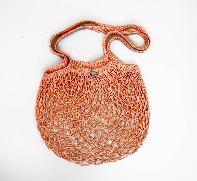 Burnt Orange Shopping bag Mesh Fishnet vegetable bag French Market bag Mercerised cotton natural bags Beach grocery tote