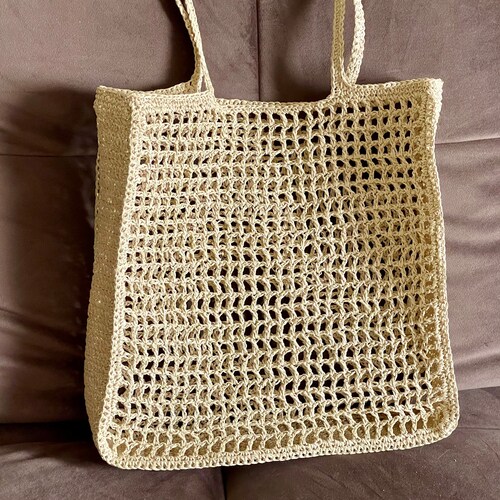 Crochet bag, Raffia hot tote, Market bag or Beach bag for woman, Summer bag, Wicker basket or Shopping bag