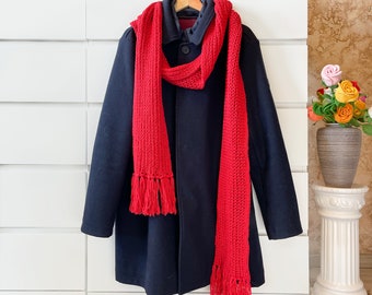 Handgebreide sjaal, lange wikkelsjaal, brede wollen sjaal zacht en zacht handgemaakt cadeau met of zonder franjes.