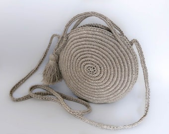 Linen Round Bag, Natural linen beach bag, round beach bag, shoulder linen bag, beach bags