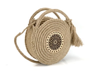 Handmade Crochet Jute Round Bag: Boho Shoulder Bag