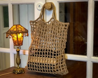 Crochet jute bag, farmers market bag, jute shopping bag, beach tote, jute squared net bag, zero waste bag, eco bag